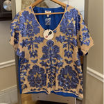 Neiman Marcus  Tracy Reese NWT Women’s Beige & Blue Sequin Blouse XL Photo 0