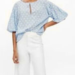 ZARA  Blue Embroidered Polka Dot Balloon Sleeve Top XS Photo 0