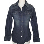 EXPRESS Stretch Denim Pearl Snap Western Fitted Shirt Size Xxs Photo 0