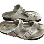 Maui Island  Womens White Flower Embellished Cork Footbed Sandals Sz 10W Photo 0