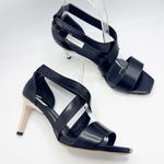 Max Mara Strappy Leather Heeled Square Toe Sandals Black Ivory Size 39 Photo 0