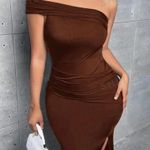 SheIn 🆕Slayr Elegant Solid Color Asymmetric Collar High Slit Maxi Fishtail Dress M🆕 Photo 3