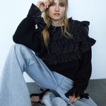 ZARA nwt black lace crochet boho bohemian black knitted sweater top Photo 0