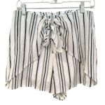 She & Sky Wrap Front Back Zip Shorts Women's Large White Navy Striped Lined Photo 0