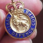 VTG Civil Defence Corps Enamel Hat Lapel Pin Badge Queens Crown Lion Gold Tone Photo 4