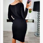NWT Women's Casual Long Sleeve Party Bodycon Sheath Belted Dress with Po… Black Size M Photo 3