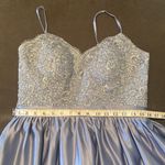 Women’s Full Length Lace Appliqué Satin Prom Party Dress with Leg Slit Size 12 Blue Photo 9