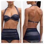 Norma Kamali  Bill‎ Mesh Halter Bikini Top Navy Blue M Photo 2