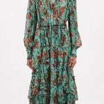 Ulla Johnson Audette Tiered Floral Silk Chiffon Dress Aqua Multi Size 6 Photo 0