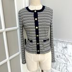 J. Crew Lady Jacket Cardigan Sweater Shrunken Jacquard Gold Buttons Sma Blue Photo 1