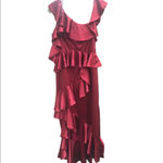AMUR LORELAI BURGUNDY RUFFLE SATIN GOWN Red Size 8 Photo 1