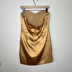 Naked Wardrobe NWT The Statement Fitted Bustier Strapless Draped Gold Dress L Photo 3
