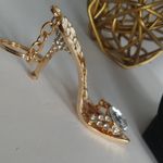 Glam Crystal High Heel Shoe keychain Purse Charm Gold Photo 2