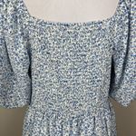 MikaRose Dress Womens Large Blue Floral Puff Sleeve Milkmaid Smocked Pockets L Photo 8