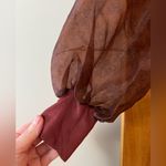 Selkie Oxford Ghosted Pullover Sweater Top Sheer Sleeves Chocolate Brocade XS Photo 6