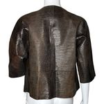 Lafayette 148 New York Brown Croc Embossed Open Front Bolero Shrug Crop Jacket 2 Photo 3