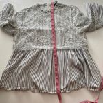 ZARA  Woman Striped Floral Lace Blouse | Peplum Hem Long Sleeve Top Size M Photo 4