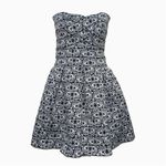 Gracia  Black Ivory Pattern Textured Strapless Sweetheart Fit & Flare Mini Dress Photo 0