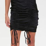 Forever 21  Black Ribbed Double Ruched Tied Bodycon Mini Tube Skirt Size L Photo 0