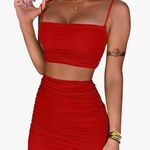 Luxe Red Matching Mini Skirt Set Photo 0