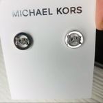 Michael Kors Silver Logo Stud Earrings Round MK Crystal Accent NWT Photo 2