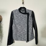 St. John Luxe Knit Jacket Black Leather Sleeves Quiet Luxury Old Money Size 10 Photo 2