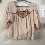 Free People Embellished Blouse Boho Top Distressed Oversized Cream Flowy S Layer Photo 0