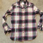 American Eagle  plaid flannel soft button-down, berry, yellow, & gray size small Photo 4