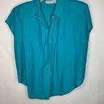 Vintage Rayon Teal Blouse Sz Small 80s Short Sleeves Green Photo 5