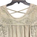 POL Tie Dye Sleeveless Grey Eyelet Faux Pearl Accent Top Blouse Large Photo 2