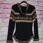 IMPORTED SOUTH AMERICAN MADE IN MEXICO ALPACA KNIT PRINTED PULLOVER HOODIE M Black Size M Photo 1