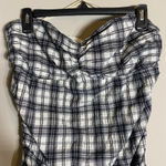 Free People NWOT  Brandie Plaid Midi Dress Women's L Strapless Slit Black White Photo 8