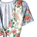 HAH All Tied Up Short Sleeve Floral Print Swim Top in Kyoto French Blue Size L Photo 4