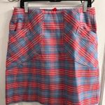 Brooks Brothers  British Embroidered Plaid Blue Red Pencil Skirt w Pockets 10R Photo 0