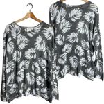 J.Jill Linen Palm Leaf Print Sweater Pullover Women's Medium Green Tropical Photo 0
