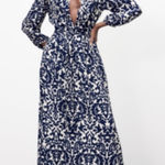 ZARA  Blue and White Patterned Long Sleeve Dress Photo 0