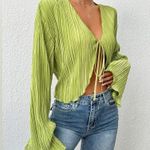 Zaful Tie Front Flounce Sleeve Crop Blouse Womens Size Small Photo 3