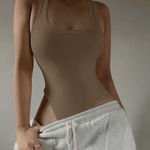 SKIMS y2k bodysuit, white bodysuit, ribbed top, minimalist, streetwear, basics, clean girl aesthetic. Photo 0