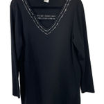 Misook  Black V-Neck‎ Rhinestone Embellished Knit Sweater Top Size MEDIUM Photo 0