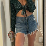 Brandy Melville  Green Floral Long Sleeve Crop Top Photo 0