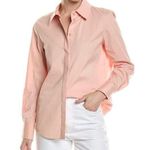 Lafayette 148 New York Wright Shirt Women's Italian Stretch Cotton Blouse S Top Pink Photo 0