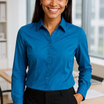 Worthington  Women’s Fitted Teal Blue Stretch Button-Down Shirt Size 10 Photo 0