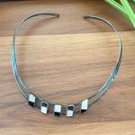 Sterling Silver 925 Gunmetal Onyx/Mother of Pearl Cuff Choker Collar Necklace Photo 0