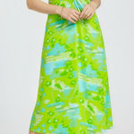 RHODE Maci Geometric Puff Sleeve Midi Dress, Electric Eden, 8 (US) Green Photo 0