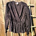 Self Esteem Satin shiny Faux wrap black leopard top Blouse S Photo 0