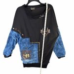 Lola Bianka Sweatshirt Large/XL Black Blue Denim Mixed Media Patchwork Y2K Glam Photo 8