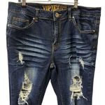 VIP Jeans High Waist Stretch Distressed Denim Dark Wash Blue Jeans Womens 13/14 Photo 2
