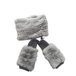 JOCELYN Cowl Infinity SCARF MITTEN Gloves SET Genuine Rabbit FUR Grey NEW Gray Photo 2