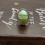 Vintage 70s Mint Green Striped Ring Adjustable Photo 5