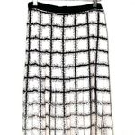 Oscar de la Renta Silk Beaded Black and Cream Check Pleated Skirt Size 8 Photo 0